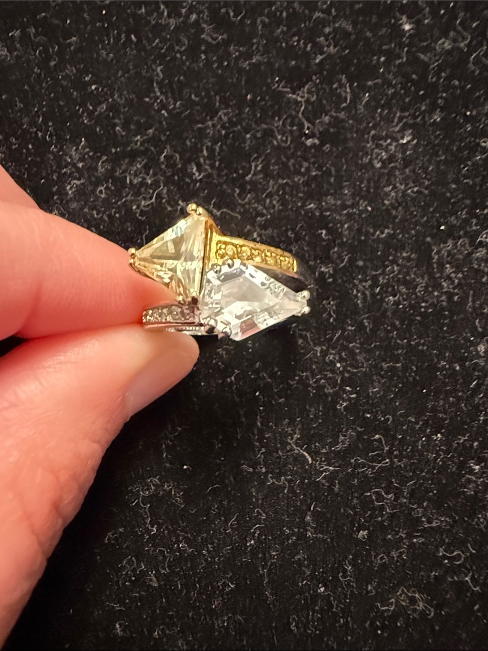 Nolan Miller Two-Tone Gold & Silver Triangle Crystal Ring